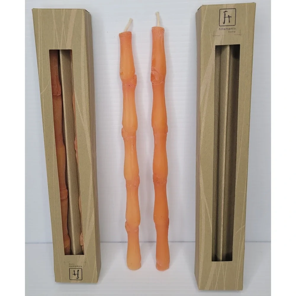 4 Fillamento Neiman Marcus 100% Beeswax Amber Bamboo‎ Shaped Taper Candles NEW